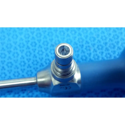Silver metallic ideal eyes 5mm surgical instrument with threaded cylindrical head and smooth handle for endoscopic use