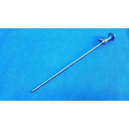 Silver surgical ideal eyes 5mm endoscope with blue ergonomic handle and metallic shaft for medical procedures