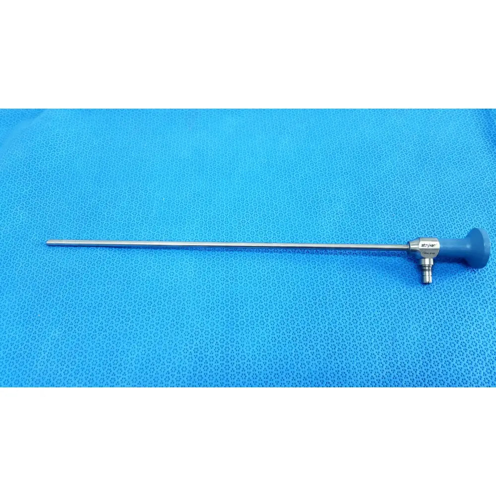 Silver ideal eyes 5mm 30° autoclavable surgical endoscope with blue ergonomic handle and metallic joints by stryker