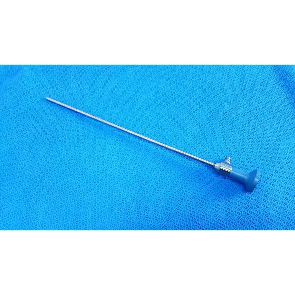 Silver surgical endoscope with blue handle and metallic joints stryker ideal eyes 5mm 30 autoclavable model
