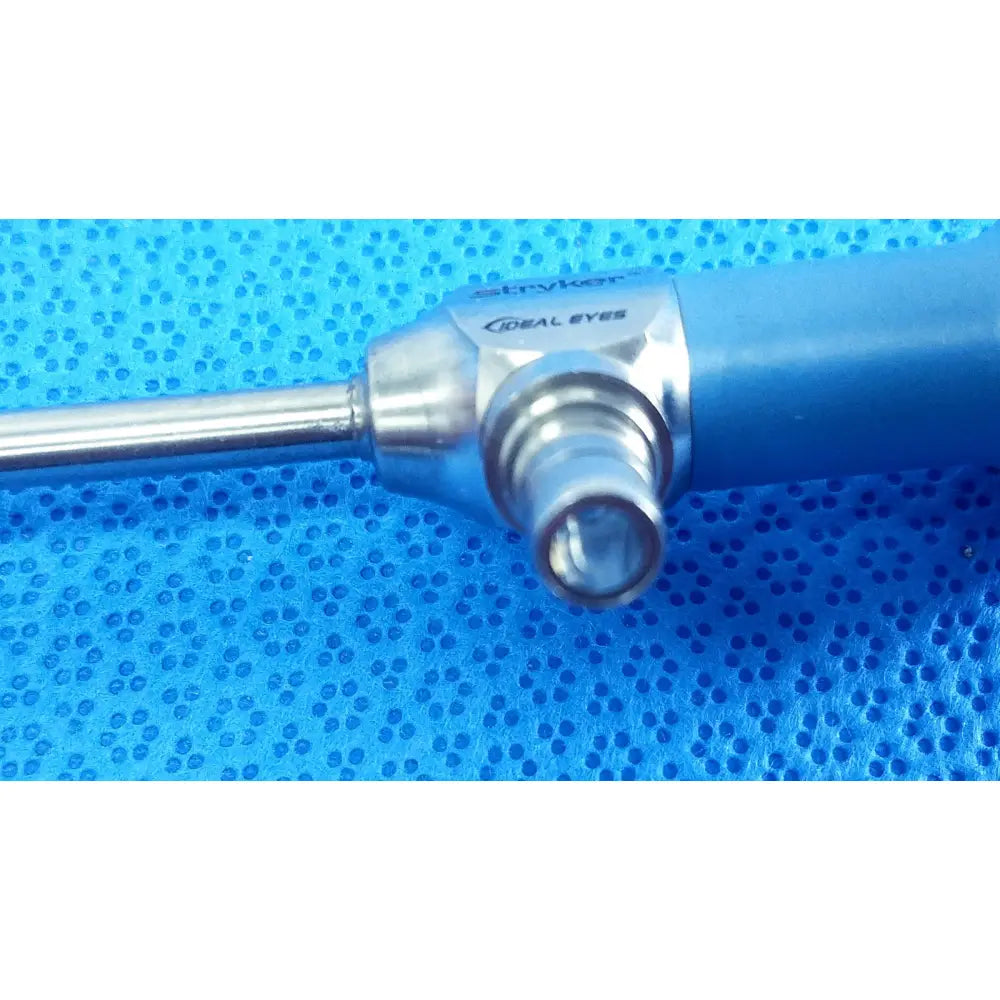 Blue-handled stryker ideal eyes 5mm surgical endoscope with metallic shaft and lens for precise medical use