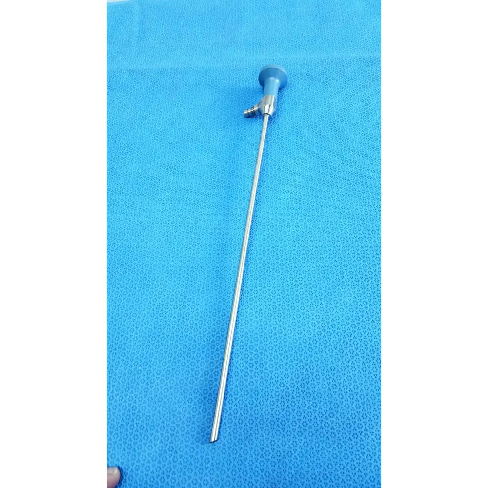 Silver surgical endoscope with blue ergonomic handle and metallic joints from Stryker ideal eyes 5mm autoclavable series