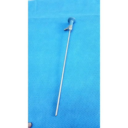 Silver surgical endoscope with blue ergonomic handle and metallic joints from Stryker ideal eyes 5mm autoclavable series