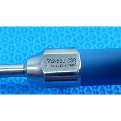 Silver metallic stryker ideal eyes 5mm 30 degree autoclavable endoscope with blue handle and engraved model number