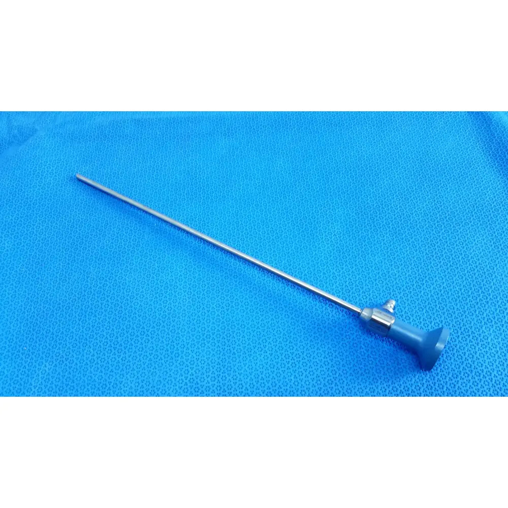 Silver surgical ideal eyes 5mm endoscope with blue ergonomic handle and metallic joints for precise medical use