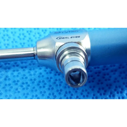 Blue and silver surgical ideal eyes 5mm autoclavable endoscope with stryker branding on the metallic joint