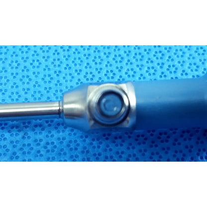 Blue-handled surgical instrument with metallic hexagonal joint and stainless steel shaft for stryker ideal eyes 5mm endoscope