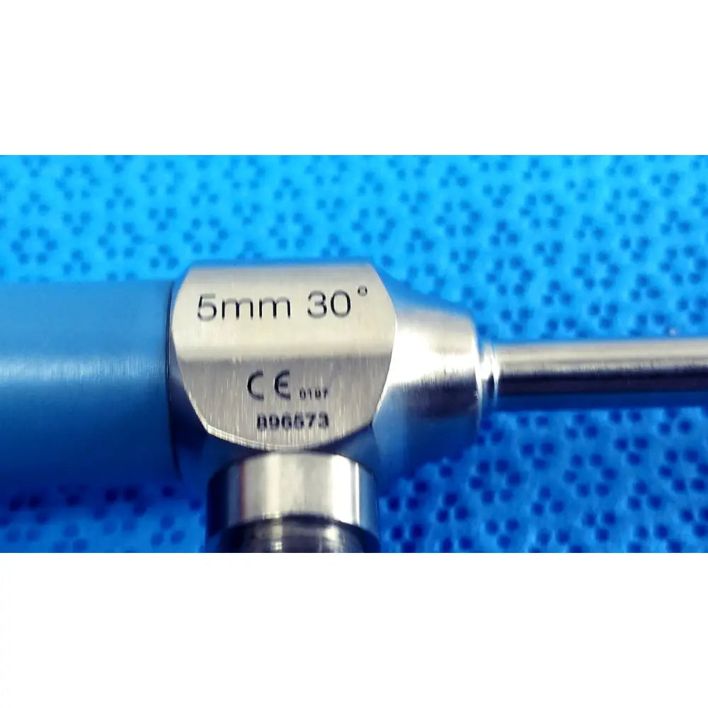 Silver metallic autoclavable ideal eyes 5mm endoscope with blue handle and engraved specifications by stryker