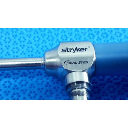 Stryker ideal eyes 5mm 30 degree autoclavable endoscope with metallic silver housing and blue ergonomic grip