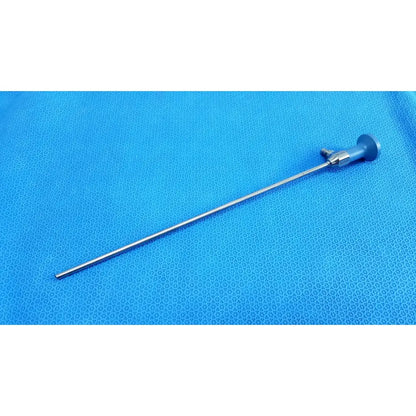 Silver Stryker ideal eyes 5mm surgical endoscope with blue ergonomic handle and metallic joints autoclavable design
