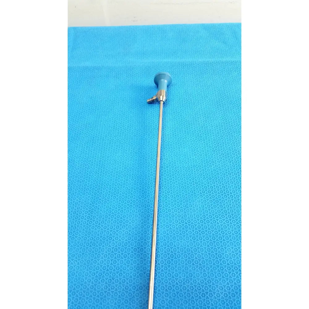 Silver Stryker ideal eyes 5mm autoclavable endoscope with blue handle and metallic shaft for surgical use