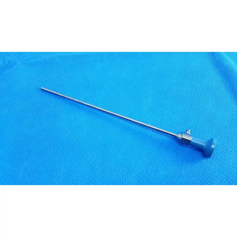 Silver surgical instrument with blue plastic handle and metallic shaft from Stryker ideal eyes 5mm endoscope series