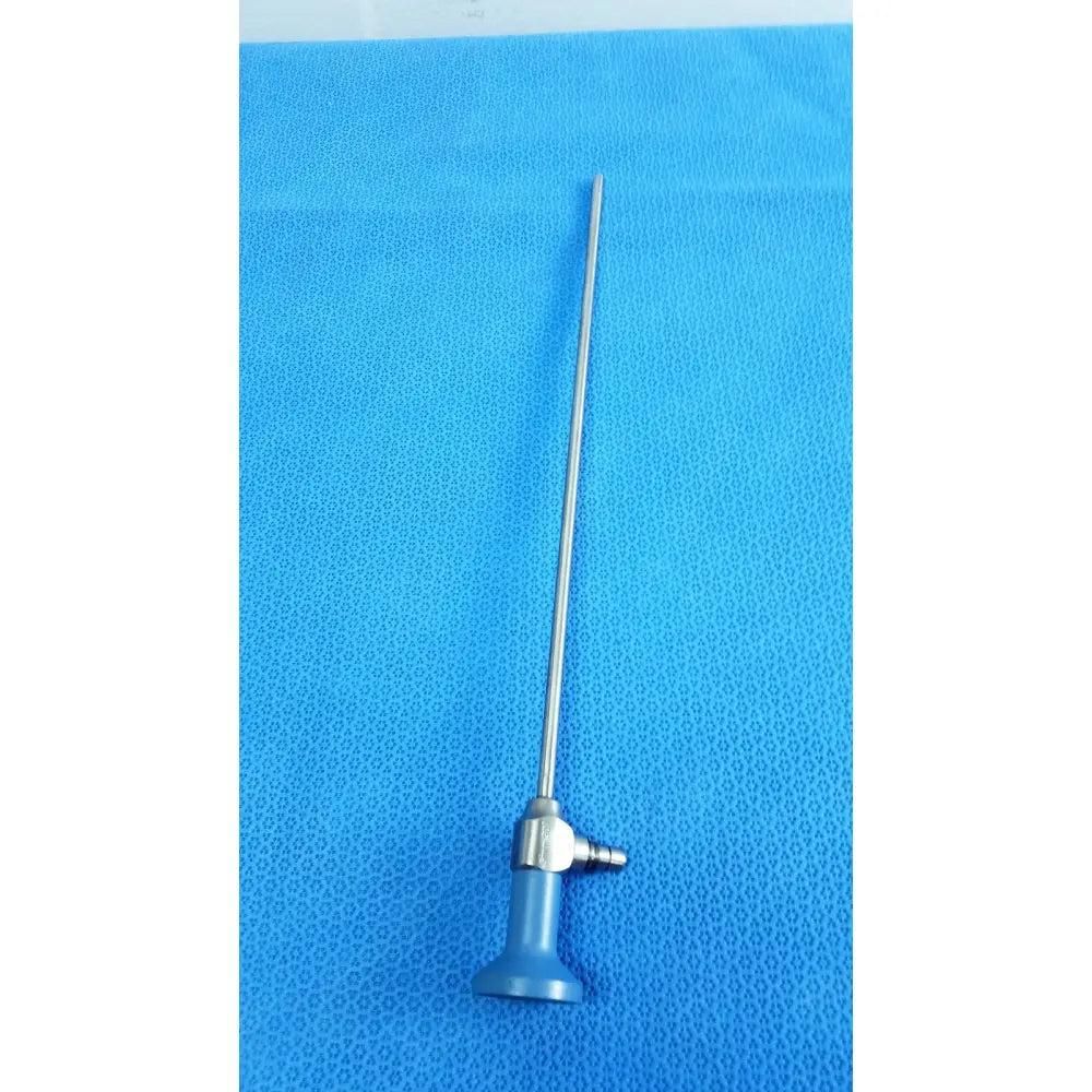 Silver ideal eyes 5mm 30 degree autoclavable endoscope with blue handle and metallic joints by stryker