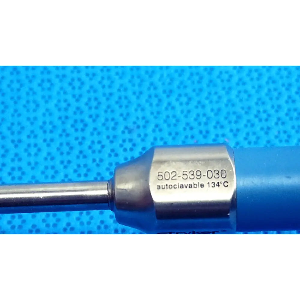 Silver metallic stryker ideal eyes 5mm autoclavable endoscope with blue handle marked 502-539-030 134°c
