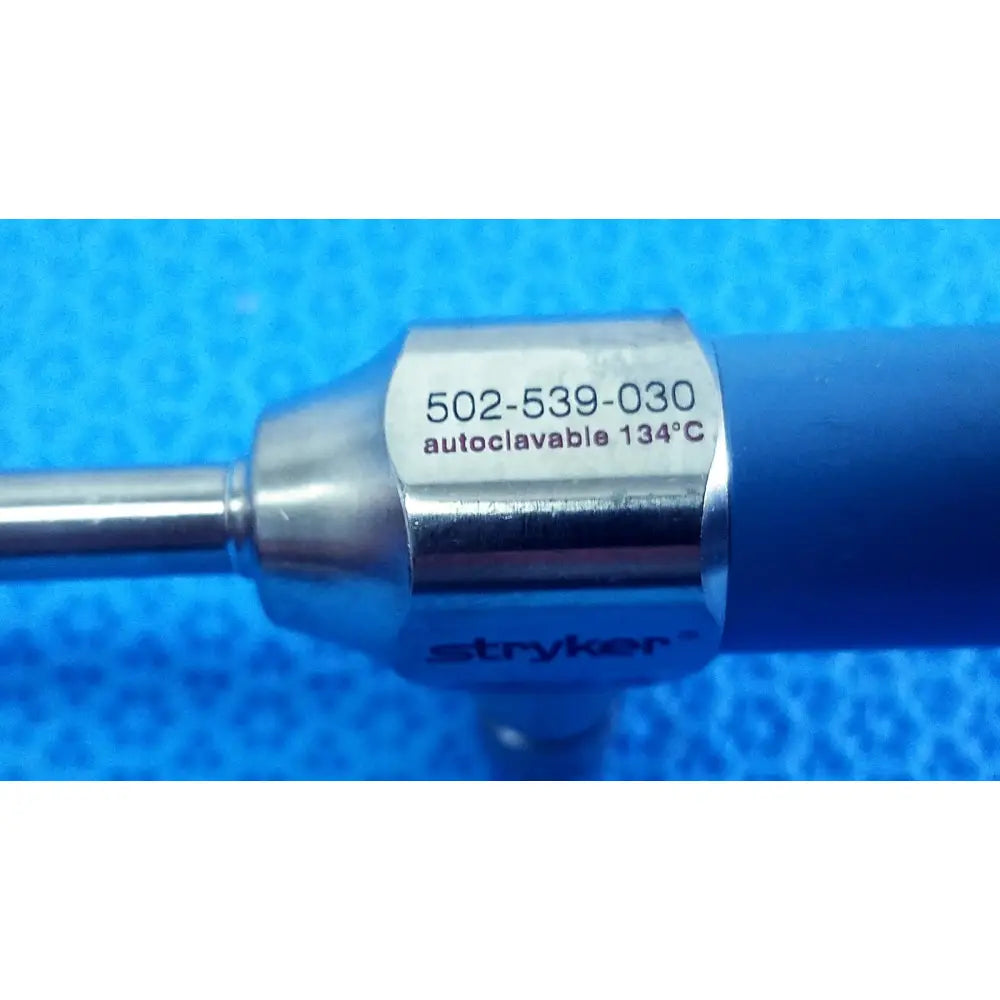 Stryker ideal eyes 5mm autoclavable endoscope with metallic shaft blue handle engraved model number 502-539-030