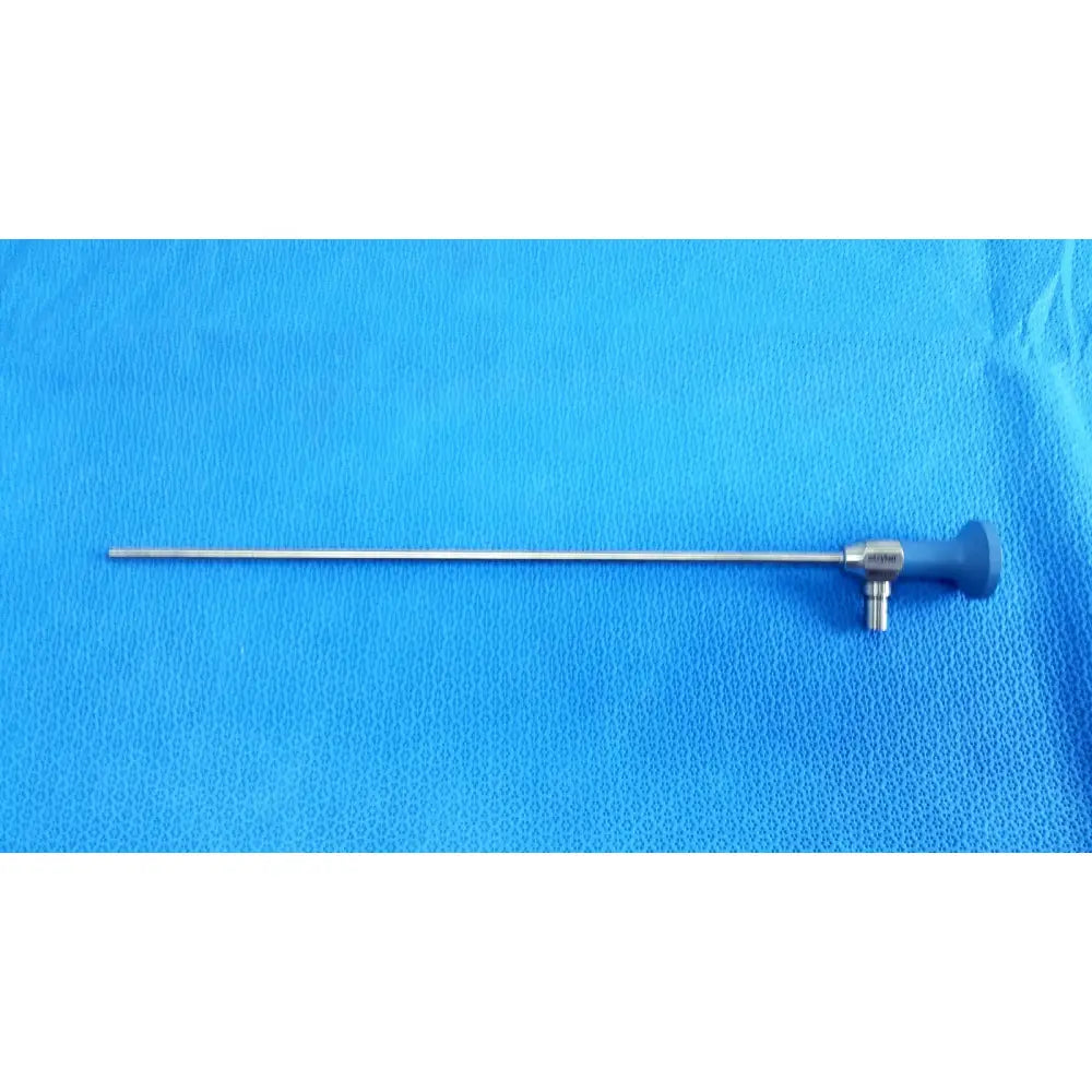 Silver surgical endoscope with blue ergonomic handle and metallic joints ideal eyes 5mm autoclavable by stryker