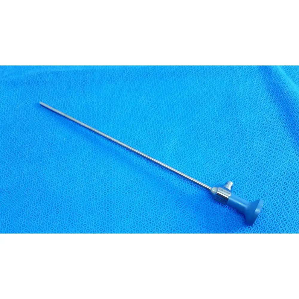 Silver surgical instrument with blue handle and metallic shaft ideal eyes 5mm autoclavable endoscope by stryker