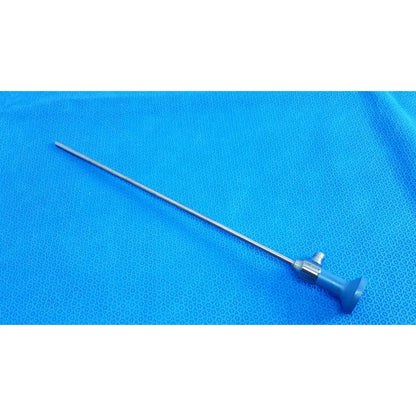 Silver surgical instrument with blue handle and metallic shaft ideal eyes 5mm autoclavable endoscope by stryker