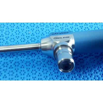 Blue-handled stryker ideal eyes 5mm autoclavable endoscope with metallic shaft and camera lens for precise visualization