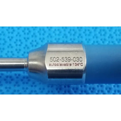 Silver metallic stryker ideal eyes 5mm autoclavable endoscope with blue handle marked 502-539-030 134°c