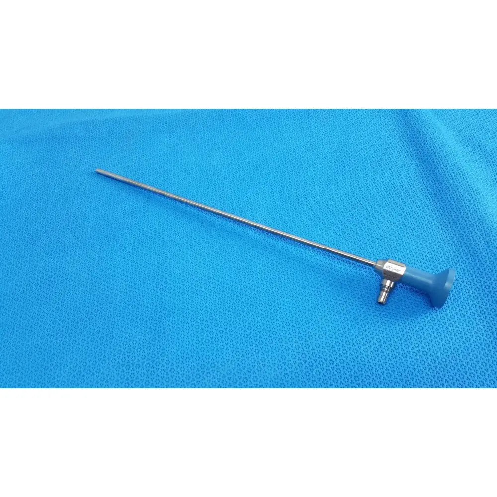 Silver surgical ideal eyes 5mm endoscope with blue ergonomic handle and metallic joints for precise visualization