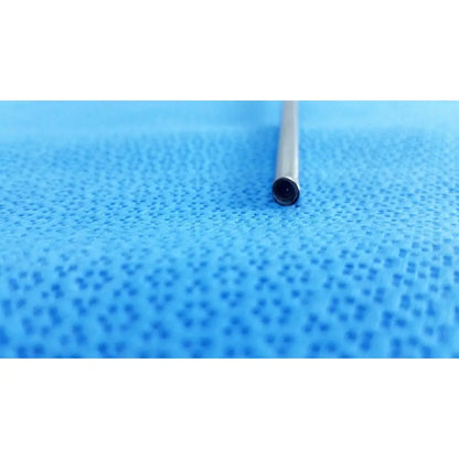 A slender metallic cylindrical ideal eyes 5mm autoclavable endoscope with a dark circular opening at one end