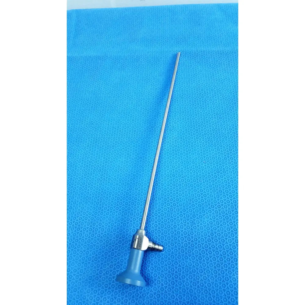 Silver surgical endoscope with blue handle and metallic joints stryker ideal eyes 5mm autoclavable endoscope