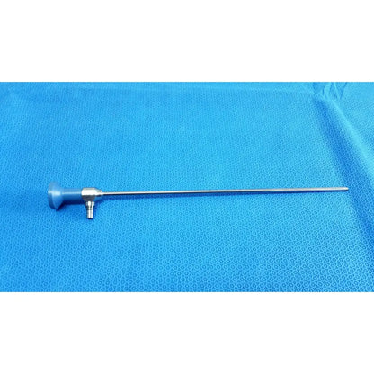 Silver surgical endoscope with blue ergonomic handle and metallic shaft ideal eyes 5mm autoclavable by stryker