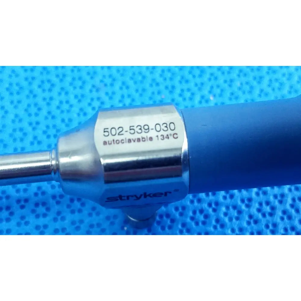 Blue-handled metallic ideal eyes 5mm 30-degree autoclavable endoscope with stryker hexagonal connector model 502-539-030