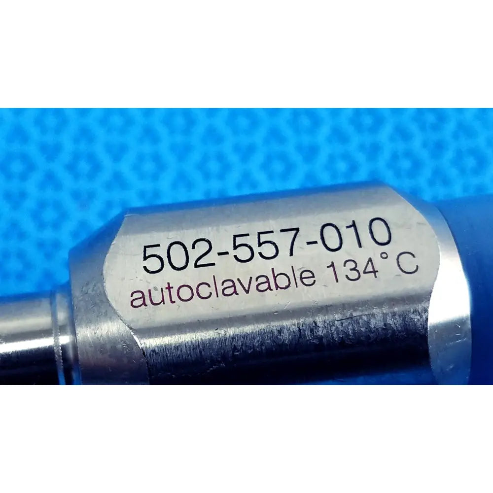 Silver metallic 10mm 0° autoclavable laparoscope with engraved label for reuse medical sterile procedures