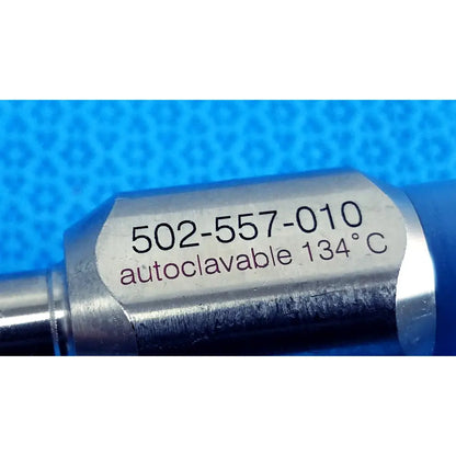 Silver metallic 10mm 0° autoclavable laparoscope with engraved label for reuse medical sterile procedures