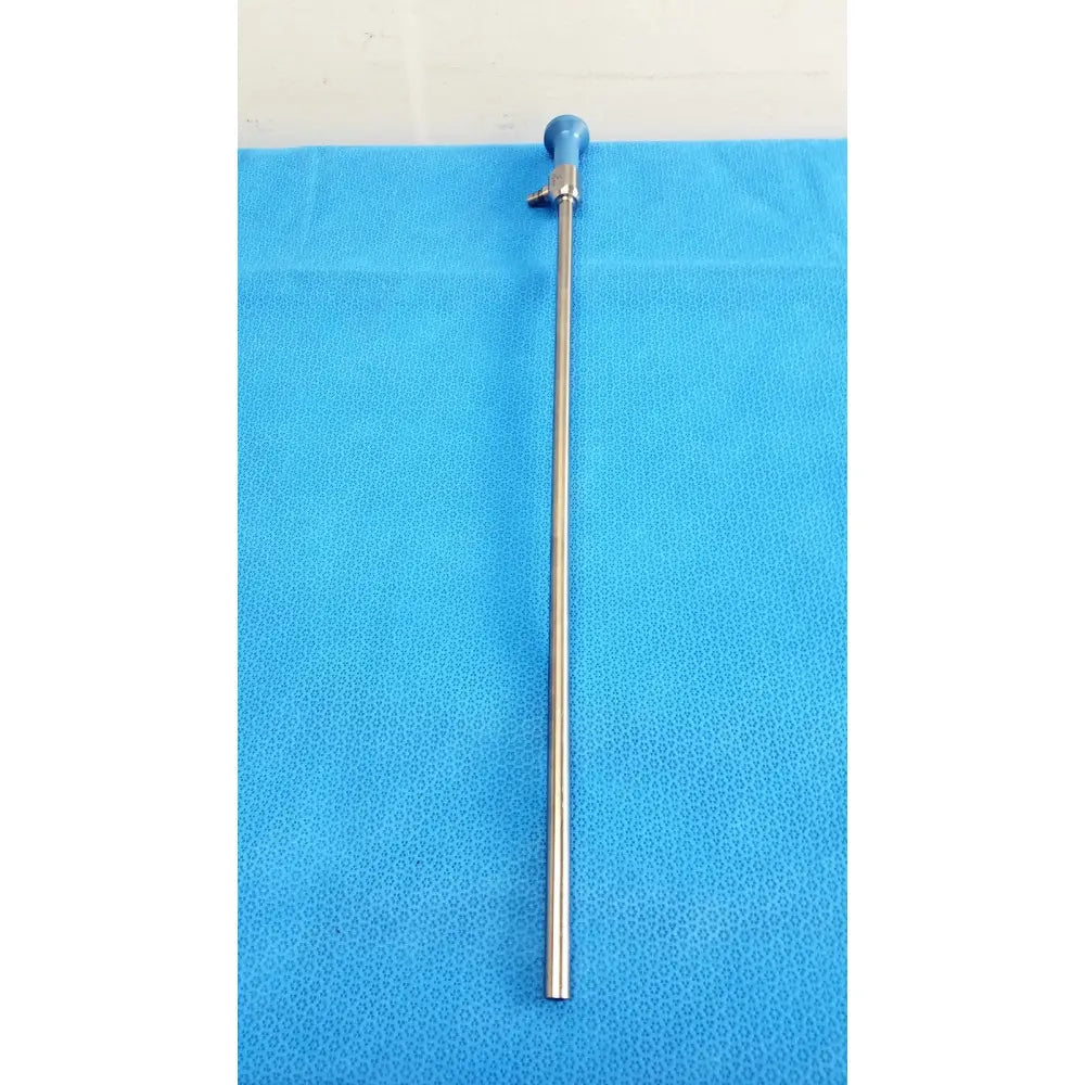 Blue-handled stryker 10mm 0° autoclavable laparoscope with long slender metallic shaft for reuse medical procedures