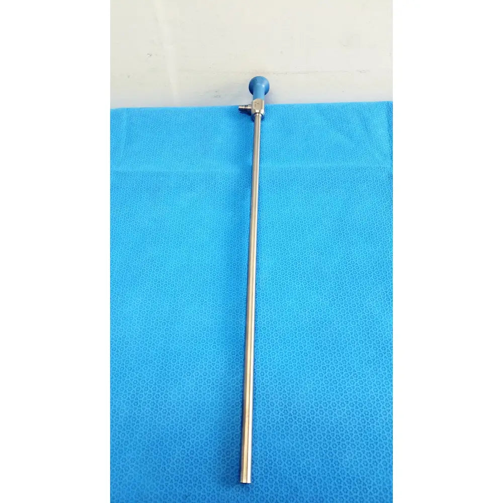 Silver surgical laryngoscope with blue spherical handle featuring stryker 10mm 0° autoclavable laparoscope endoscope design