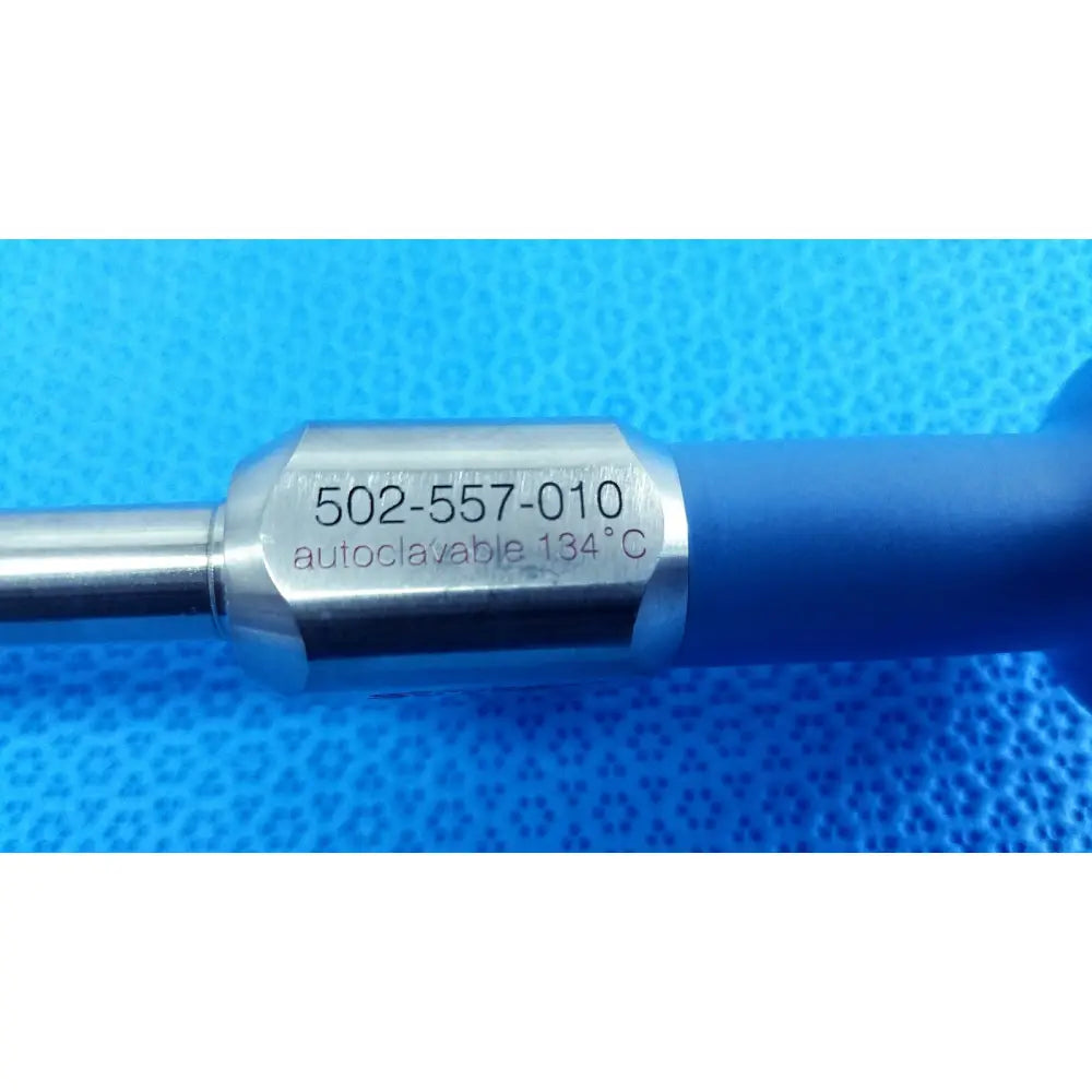 Silver metallic stryker 10mm 0° autoclavable laparoscope endoscope with hexagonal barrel and blue handle