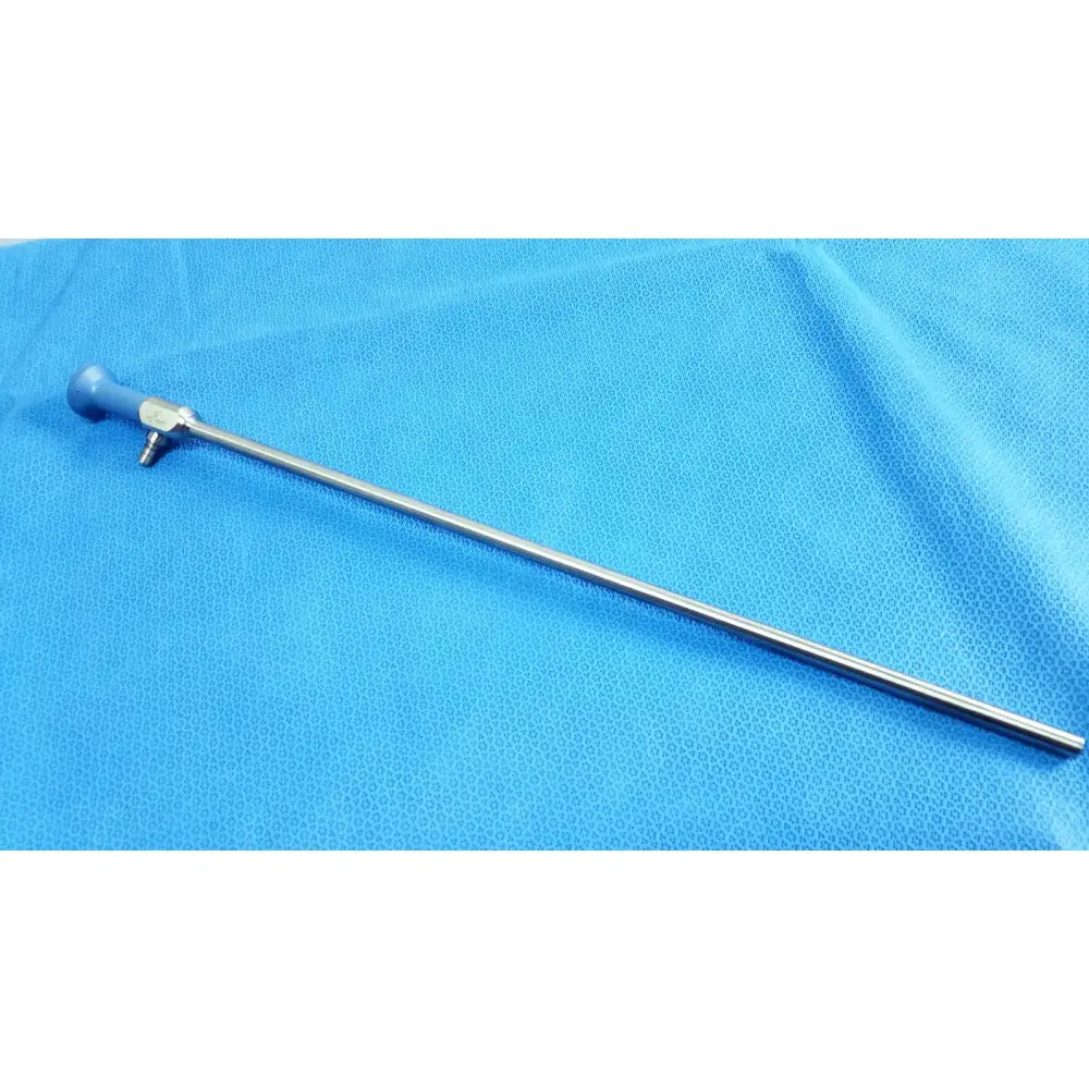 Silver surgical 10mm 0° autoclavable laparoscope endoscope with blue ergonomic handle and metallic joints by Stryker