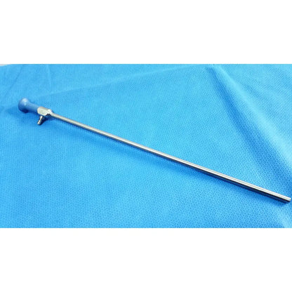 Silver surgical 10mm 0° autoclavable laparoscope endoscope with blue ergonomic handle and metallic joints by Stryker