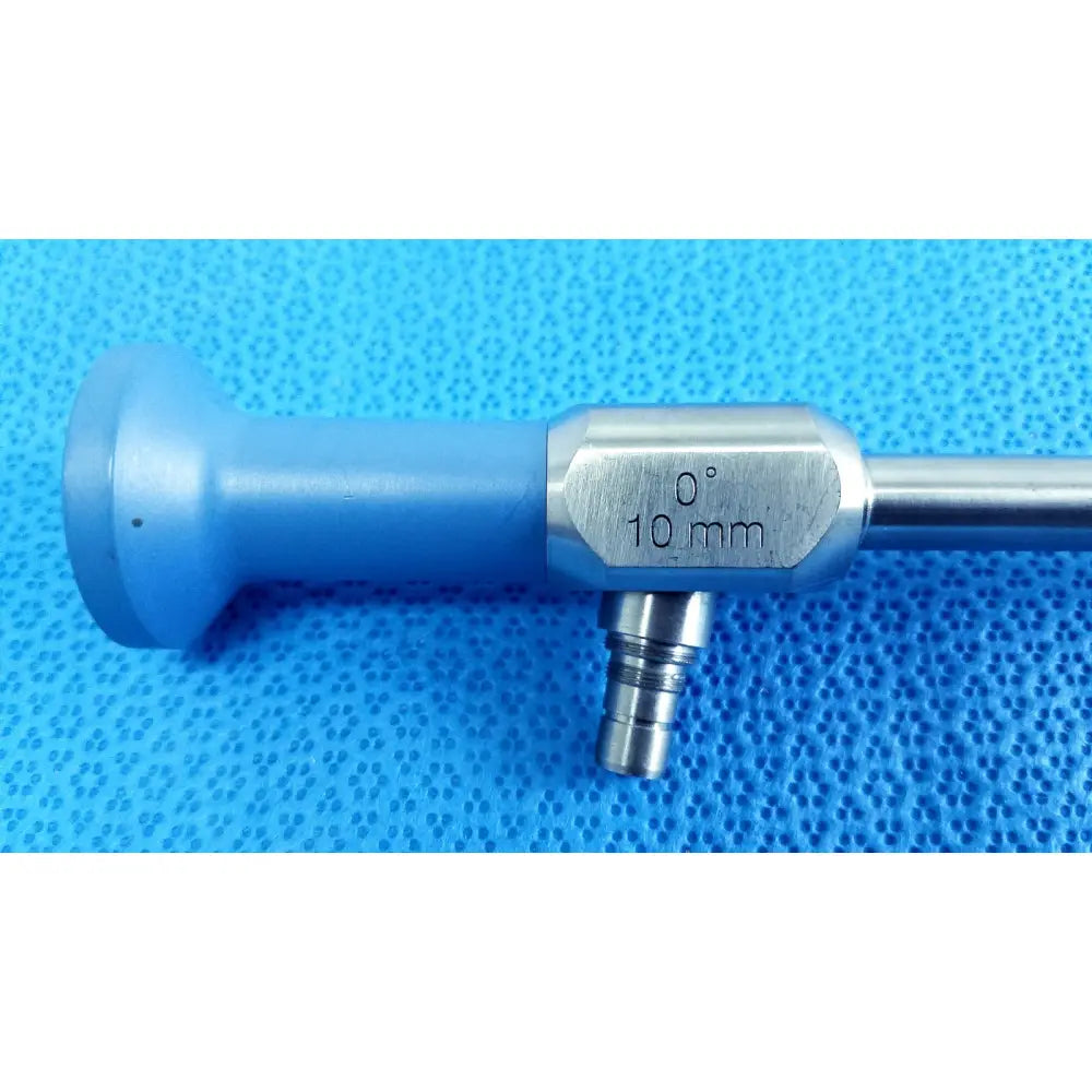 Blue and silver stryker 502-557-010 10mm 0° autoclavable laparoscope endoscope with metallic shaft and blue handle
