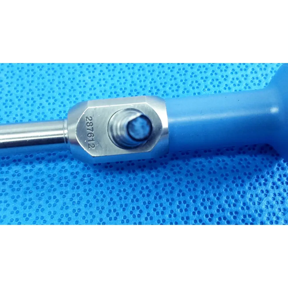 Blue-handled autoclavable endoscope with metallic hexagonal head and engraved serial number for reuse medical use