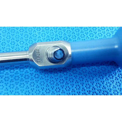 Blue-handled autoclavable endoscope with metallic hexagonal head and engraved serial number for reuse medical use