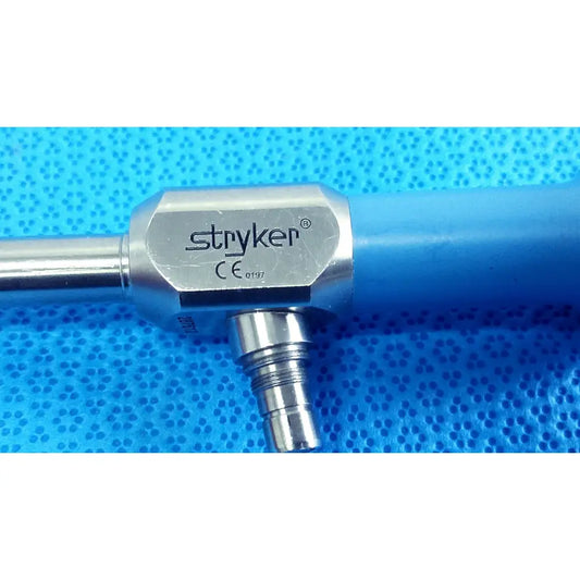 Stryker 502-557-030 10mm 30° autoclavable endoscope with metallic silver handle and blue ergonomic grip