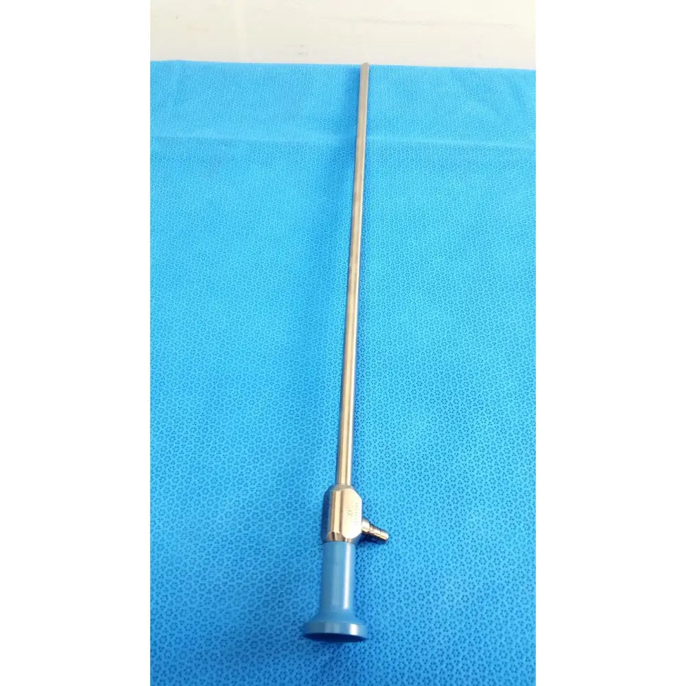 Silver surgical autoclavable endoscope with blue handle and metallic joints 10mm 30° autoclavable endoscope by Stryker