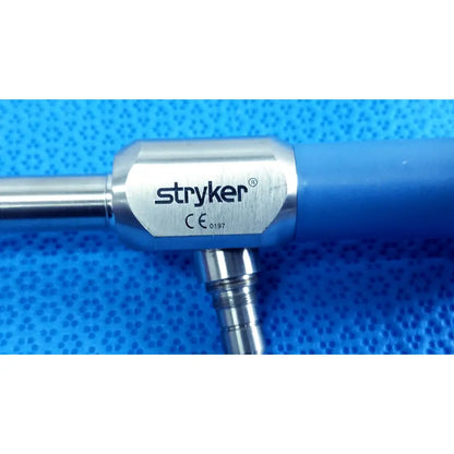 Stryker 502-557-030 10mm 30° autoclavable endoscope with metallic silver body and blue ergonomic handle