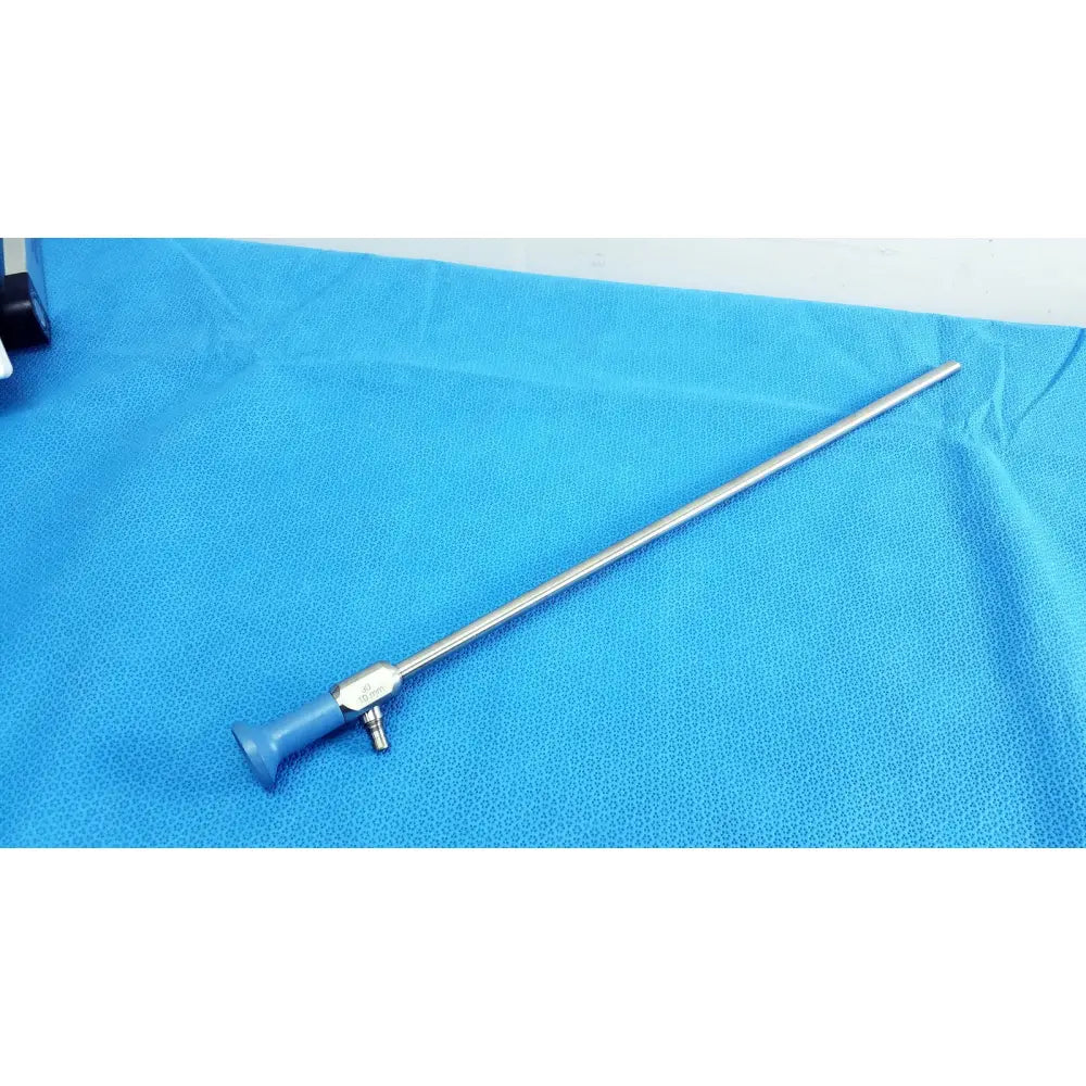 Silver stryker 502-557-030 10mm 30° autoclavable endoscope with blue handle and metallic joints for reuse medical use