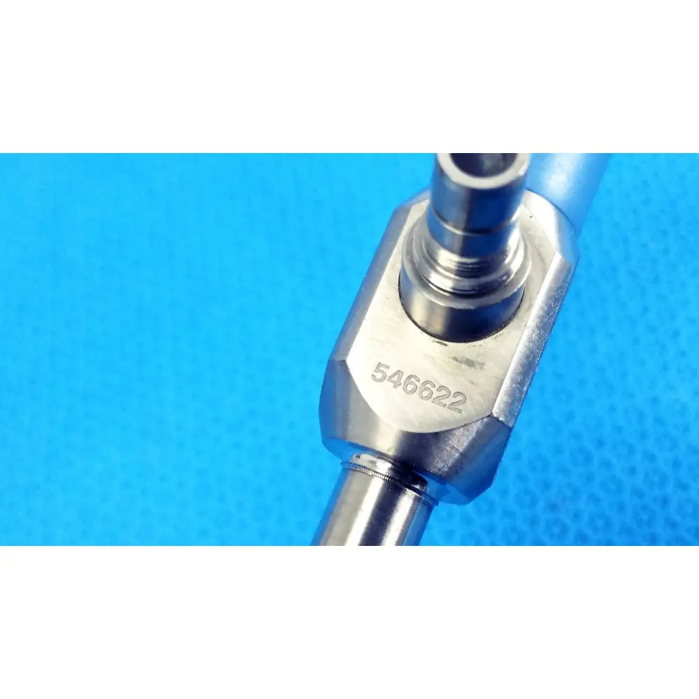 Silver metallic stryker 502-557-030 10mm 30° autoclavable endoscope with hexagonal body and serial number 546622