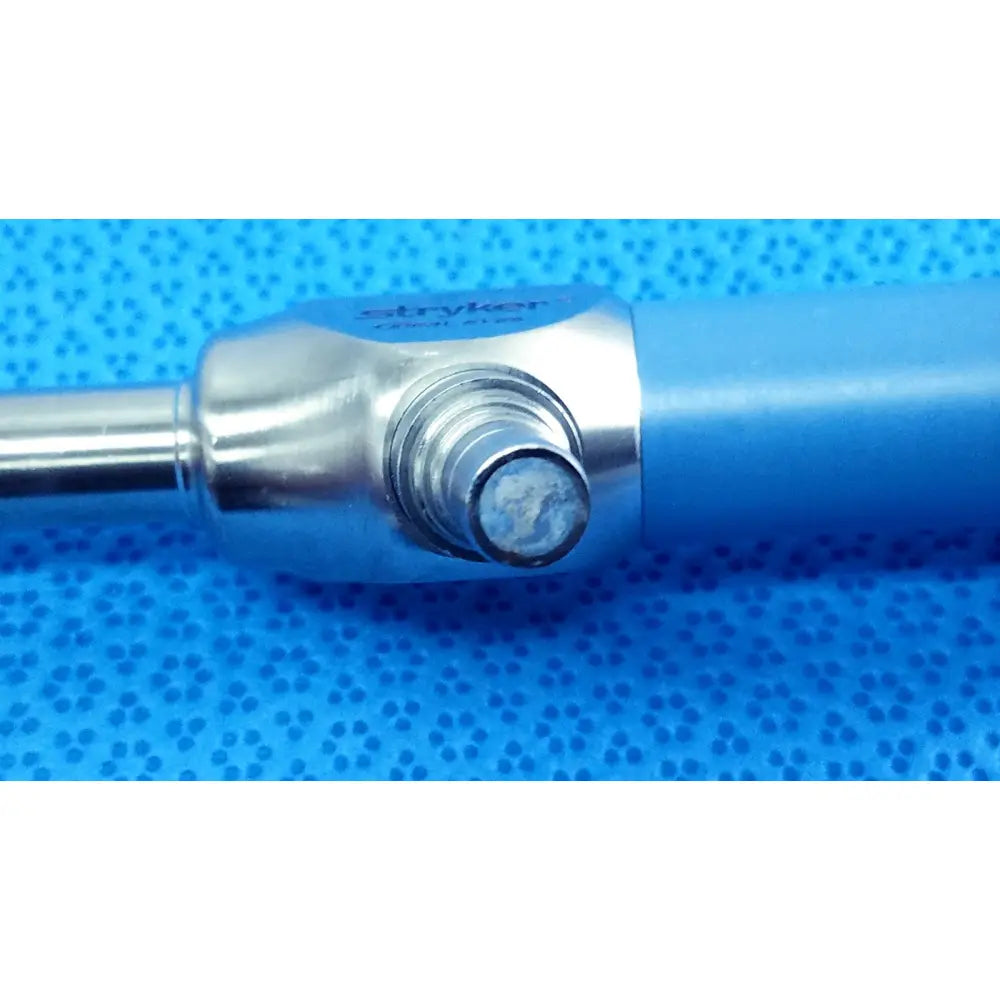 Blue-handled stryker ideal eyes 10mm endoscope with metallic cylindrical body and textured grip for surgical use