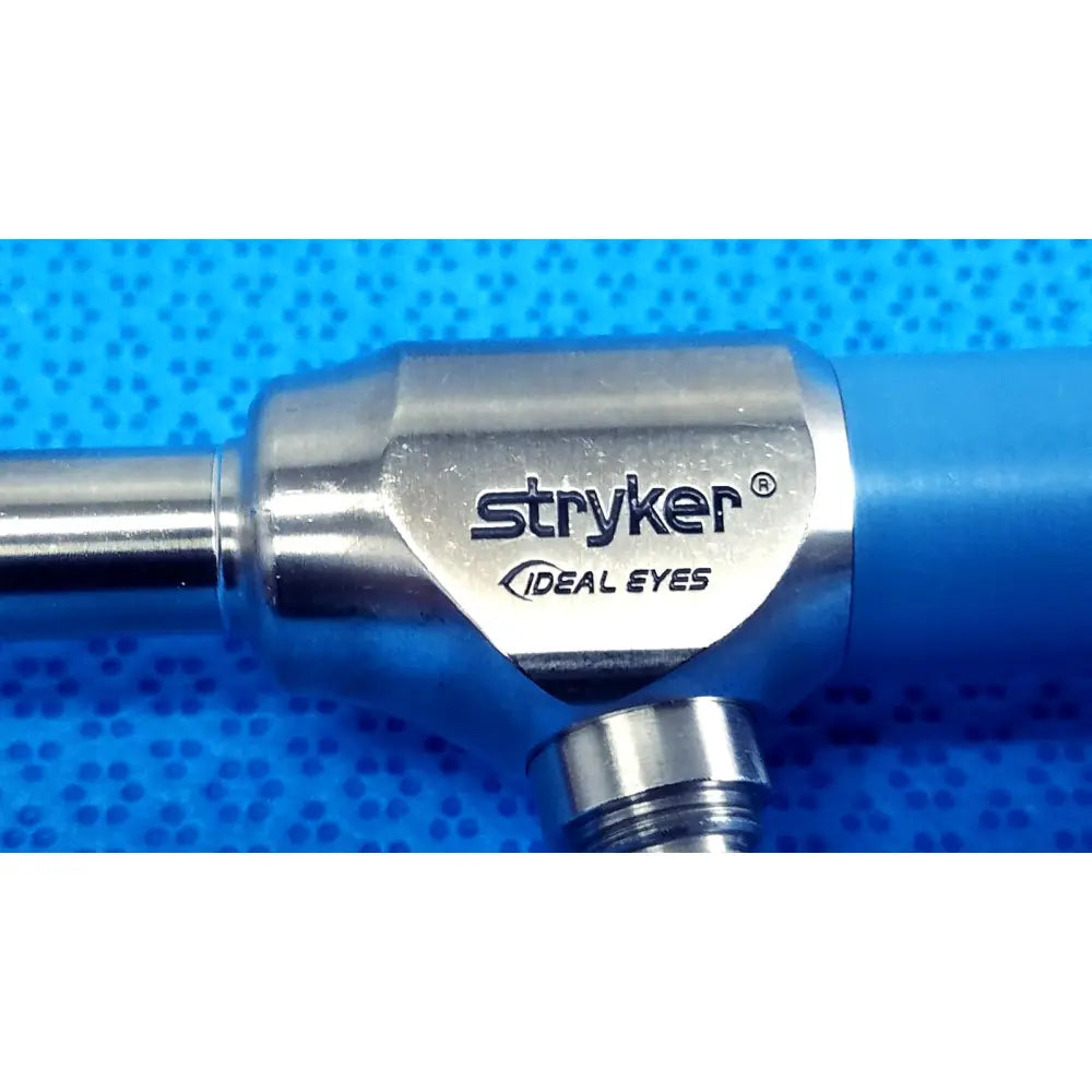 Stryker 502-859-010 ideal eyes 10mm autoclavable endoscope with metallic silver body and blue handle for surgical use