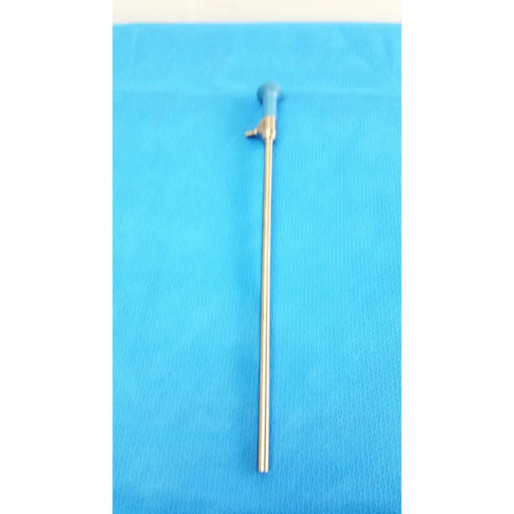 A slender metallic ideal eyes 10mm autoclavable endoscope with blue-tipped handle and small valve near the top
