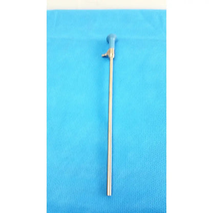 A slender metallic ideal eyes 10mm autoclavable endoscope with blue-tipped handle and small valve near the top