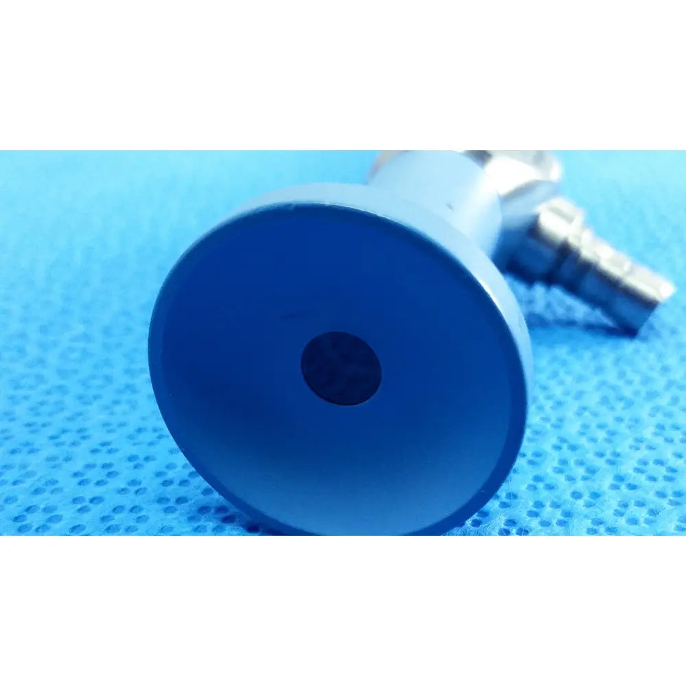 Blue plastic funnel with central hole and metallic fittings for the stryker ideal eyes 10mm autoclavable endoscope