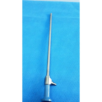 Silver surgical ideal eyes 10mm endoscope with blue handle and metallic joints for autoclavable use by stryker